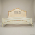 French Provincial Rococo Super King Bed — Hand-Painted Floral Cane Headboard