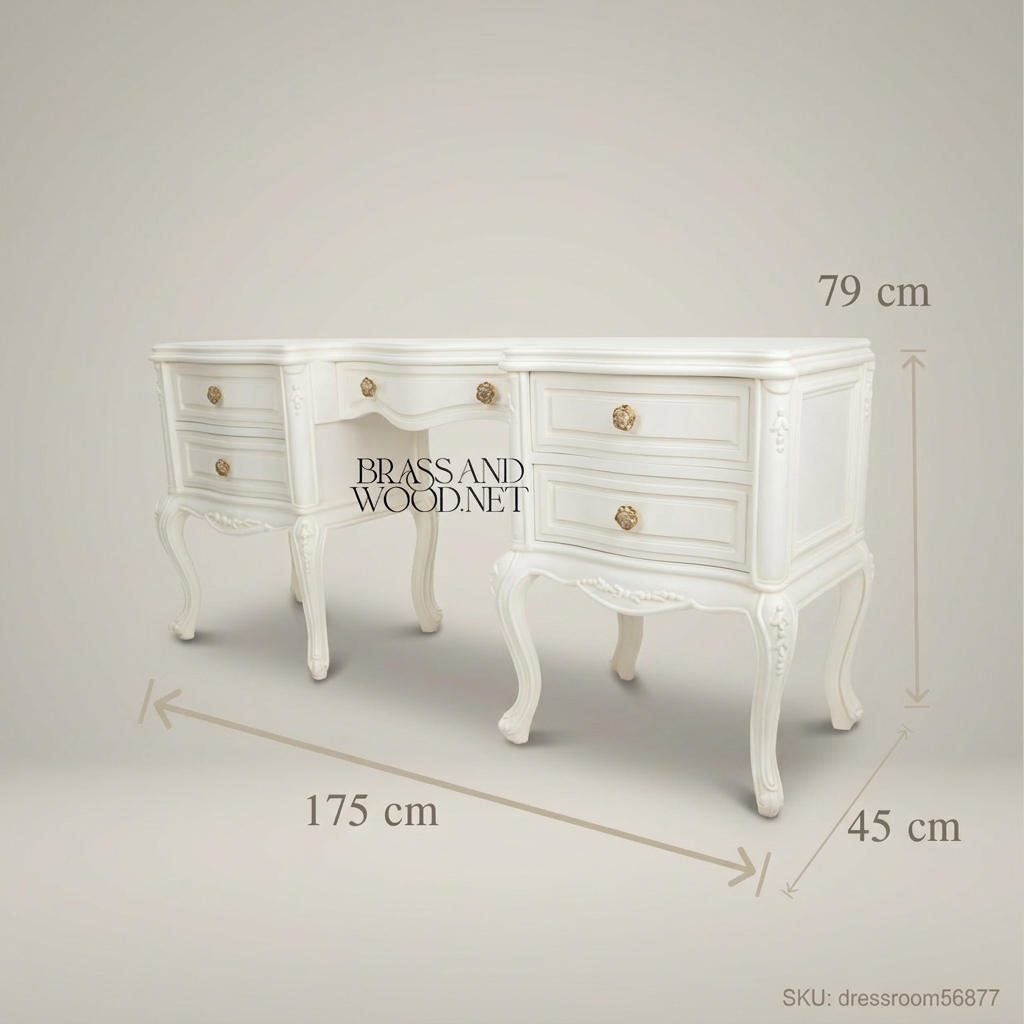 French Rococo Revival White Lacquered Bedroom Set - Scrolled Cabriole Legs & Rose Hardware