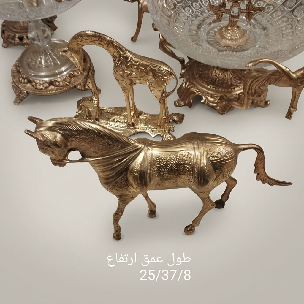 Handcrafted Brass Arabian Horse Sculpture with Islamic Engraved Body — Antique Gold