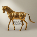Handcrafted Brass Arabian Horse Sculpture with Islamic Engraved Body — Gold