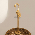 Handcrafted Brass Heron Sculpture on Ornate Pedestal Base — Gold