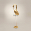 Handcrafted Brass Heron Sculpture on Ornate Pedestal Base — Gold