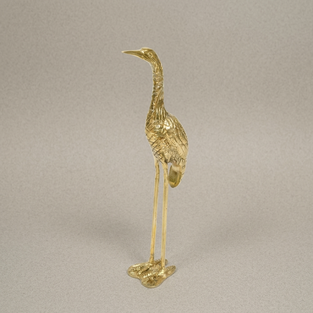 Handcrafted Brass Heron Sculpture - Tall Standing Bird Figurine — Gold