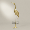 Handcrafted Brass Heron Sculpture - Tall Standing Bird Figurine — Gold