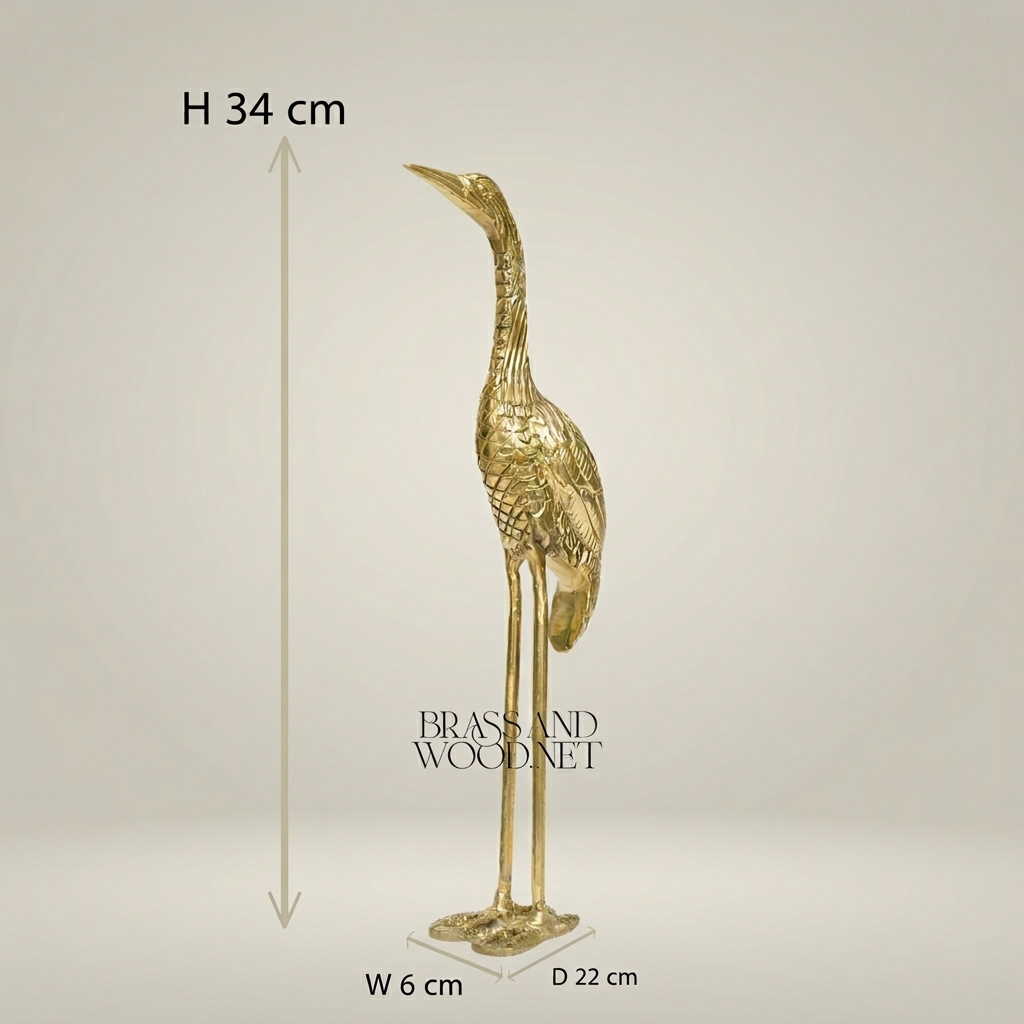 Handcrafted Brass Heron Sculpture - Tall Standing Bird Figurine
