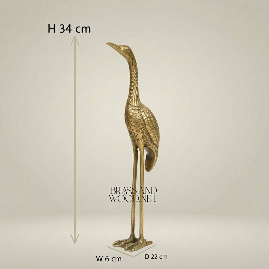 Handcrafted Brass Heron Sculpture - Tall Standing Bird Figurine — Antique Gold