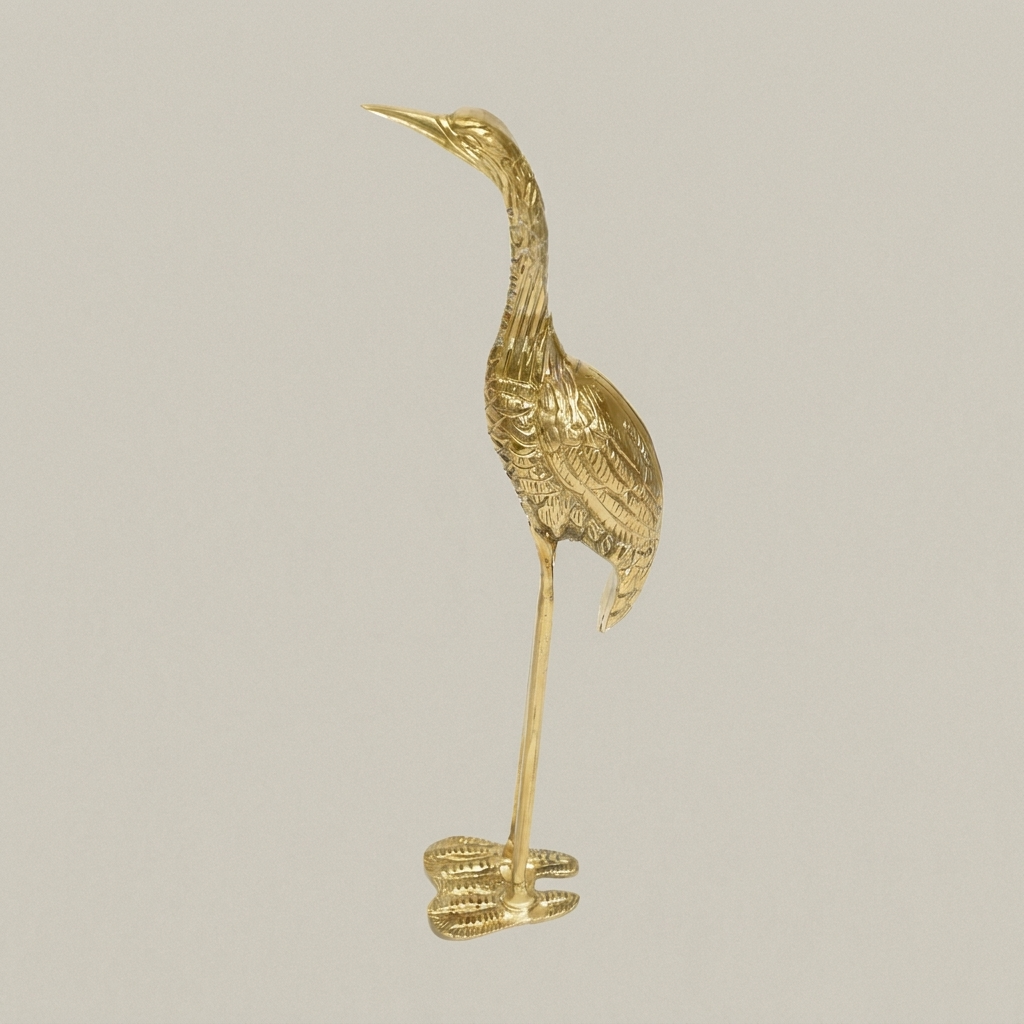 Handcrafted Brass Heron Sculpture - Tall Standing Bird Figurine