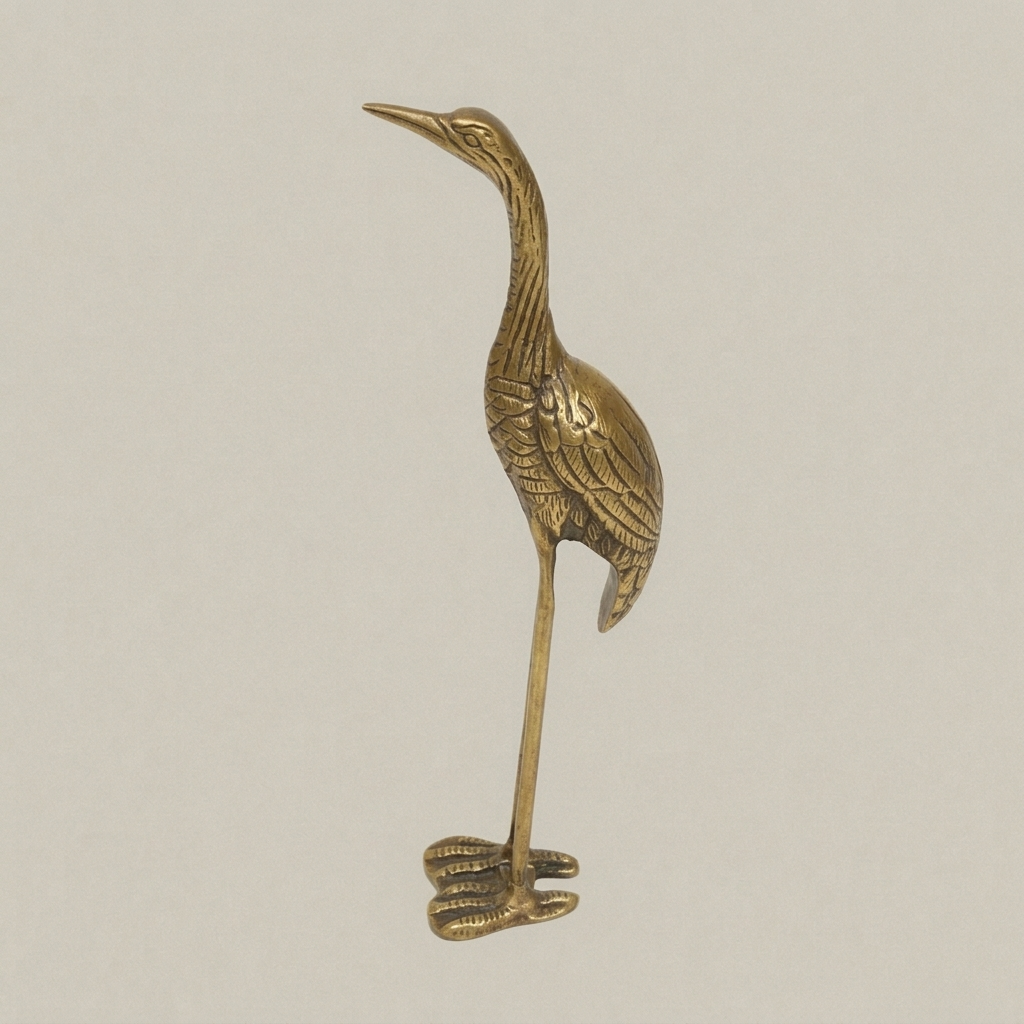 Handcrafted Brass Heron Sculpture - Tall Standing Bird Figurine — Antique Gold