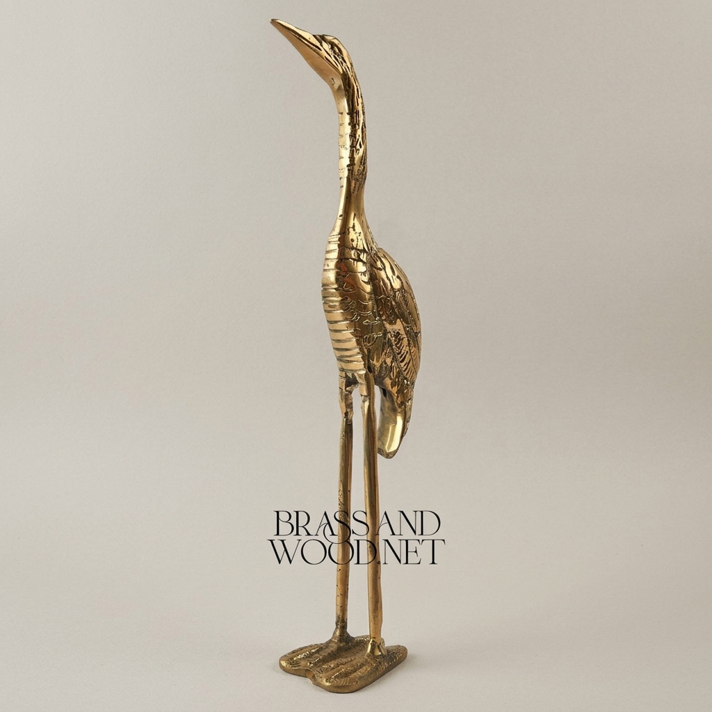 Handcrafted Brass Heron Sculpture - Standing Long-Legged Bird Figurine