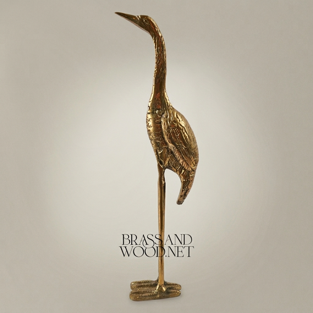 Handcrafted Brass Heron Sculpture - Standing Long-Legged Bird Figurine