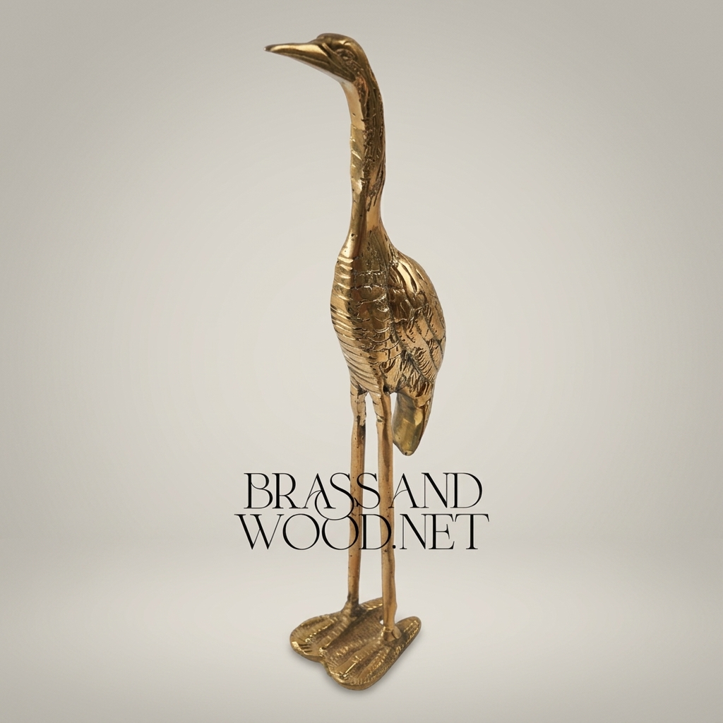 Handcrafted Brass Heron Sculpture - Standing Long-Legged Bird Figurine