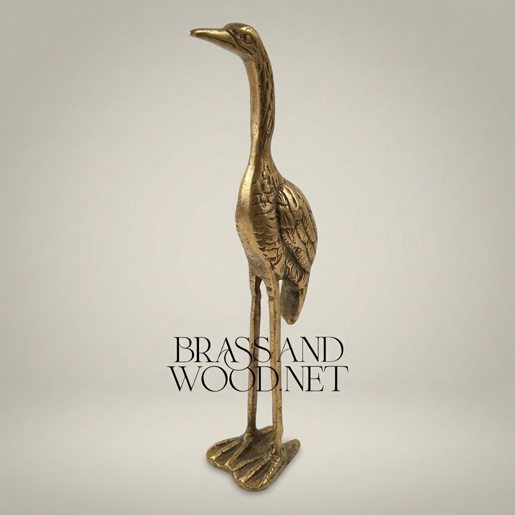 Handcrafted Brass Heron Sculpture - Standing Long-Legged Bird Figurine — Antique Gold