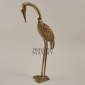 Handcrafted Brass Heron Sculpture - Tall Standing Bird Figurine with Engraved Plumage — Gold