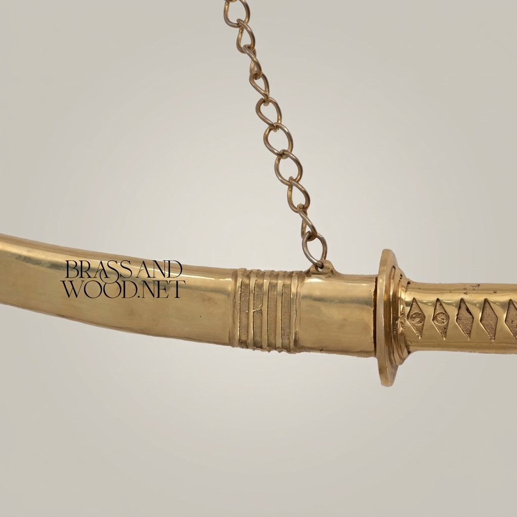 Handcrafted Brass Katana Sword Decorative Sculpture with Chain