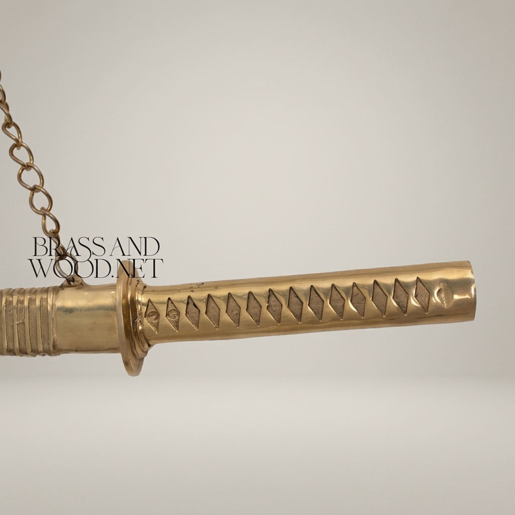 Handcrafted Brass Katana Sword Decorative Sculpture with Chain