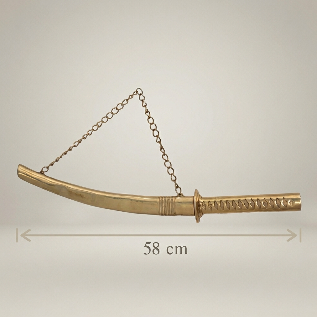 Handcrafted Brass Katana Sword Decorative Sculpture with Chain — Gold