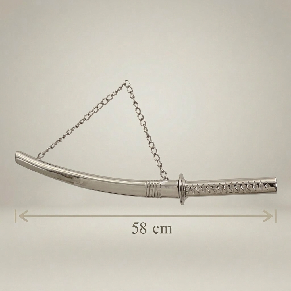 Handcrafted Brass Katana Sword Decorative Sculpture with Chain — Silver