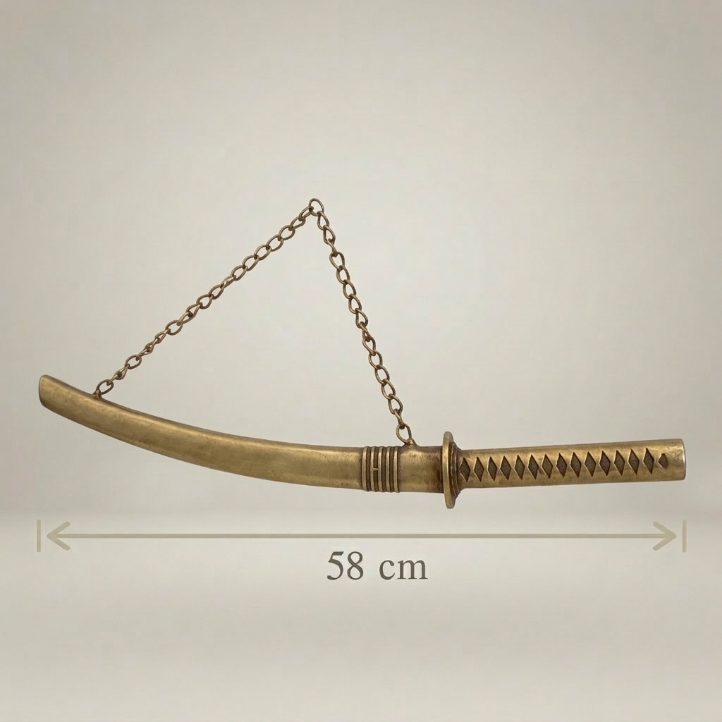 Handcrafted Brass Katana Sword Decorative Sculpture with Chain — Antique Gold