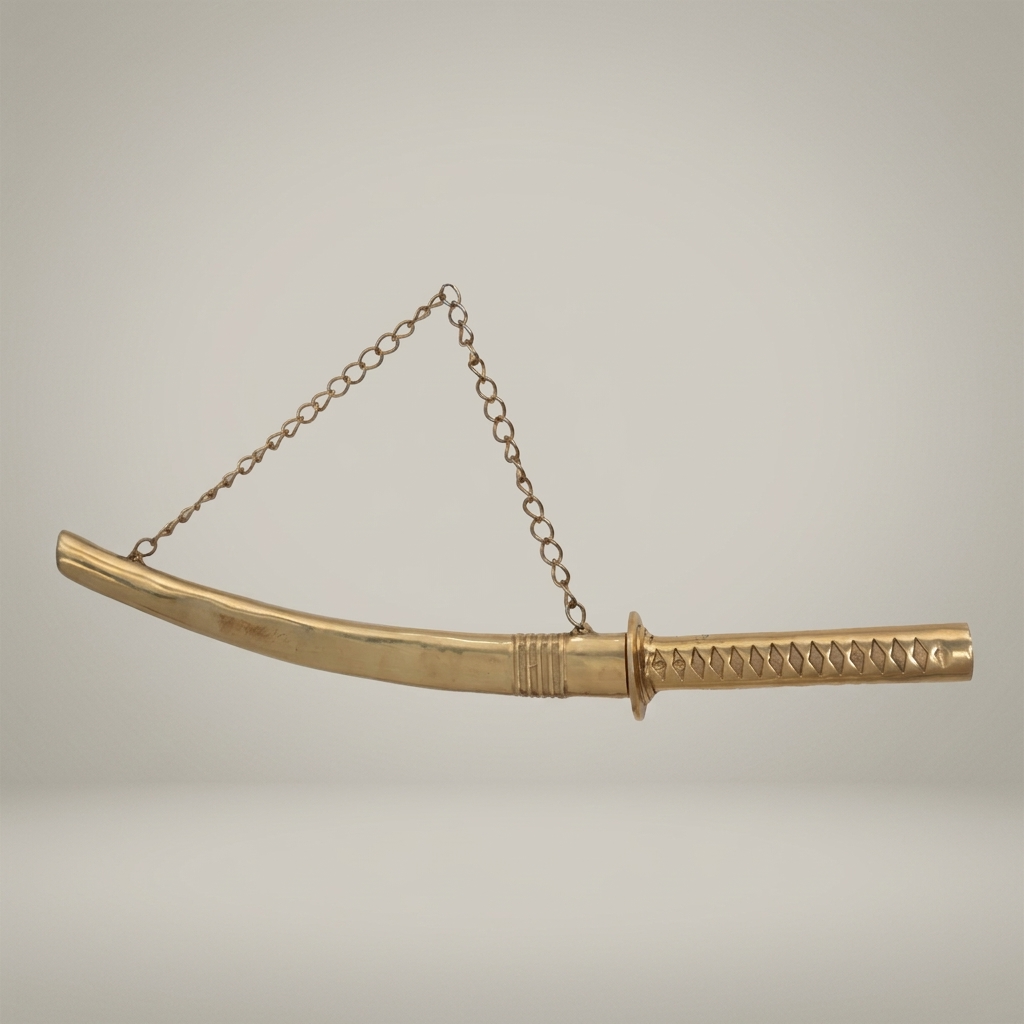 Handcrafted Brass Katana Sword Decorative Sculpture with Chain