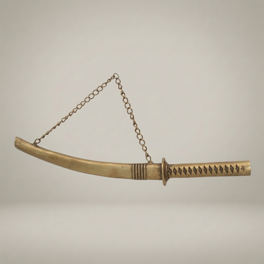 Handcrafted Brass Katana Sword Decorative Sculpture with Chain — Antique Gold