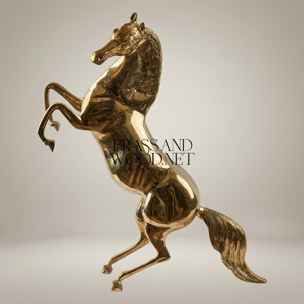 Handcrafted Brass Rearing Horse Sculpture - Polished Equestrian Figurine