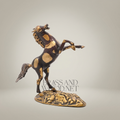Handcrafted Brass Rearing Horse Sculpture on Ornate Floral Base — Gold