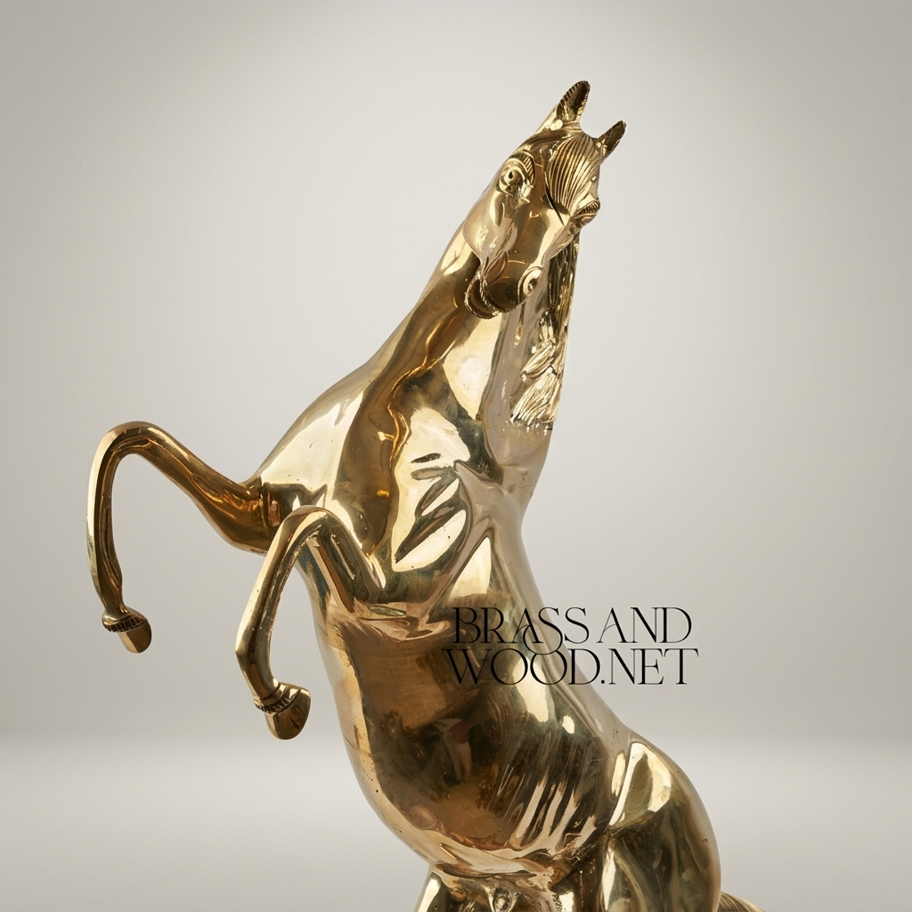 Handcrafted Brass Rearing Horse Sculpture - Polished Equestrian Figurine — Gold