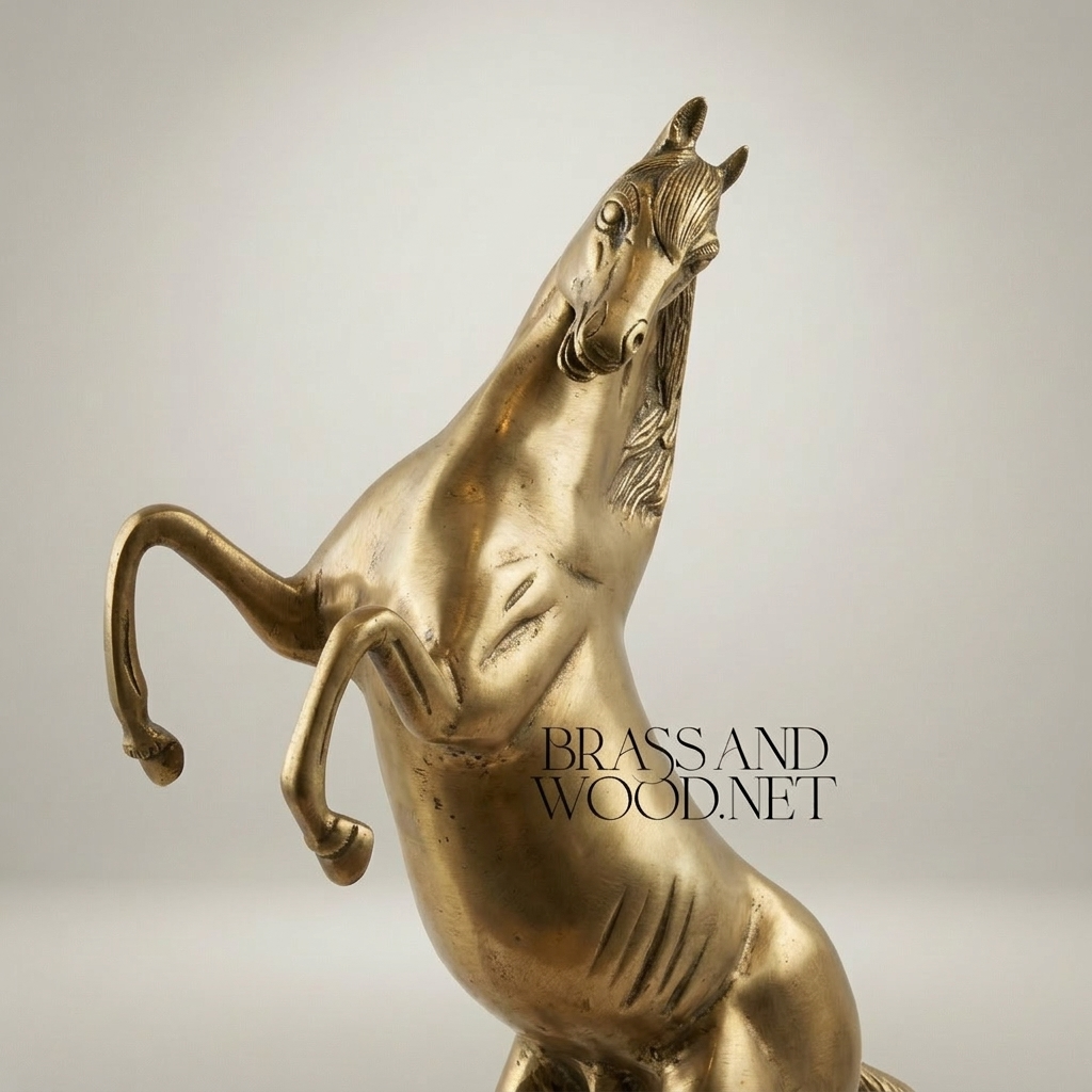 Handcrafted Brass Rearing Horse Sculpture - Polished Equestrian Figurine — Antique Gold