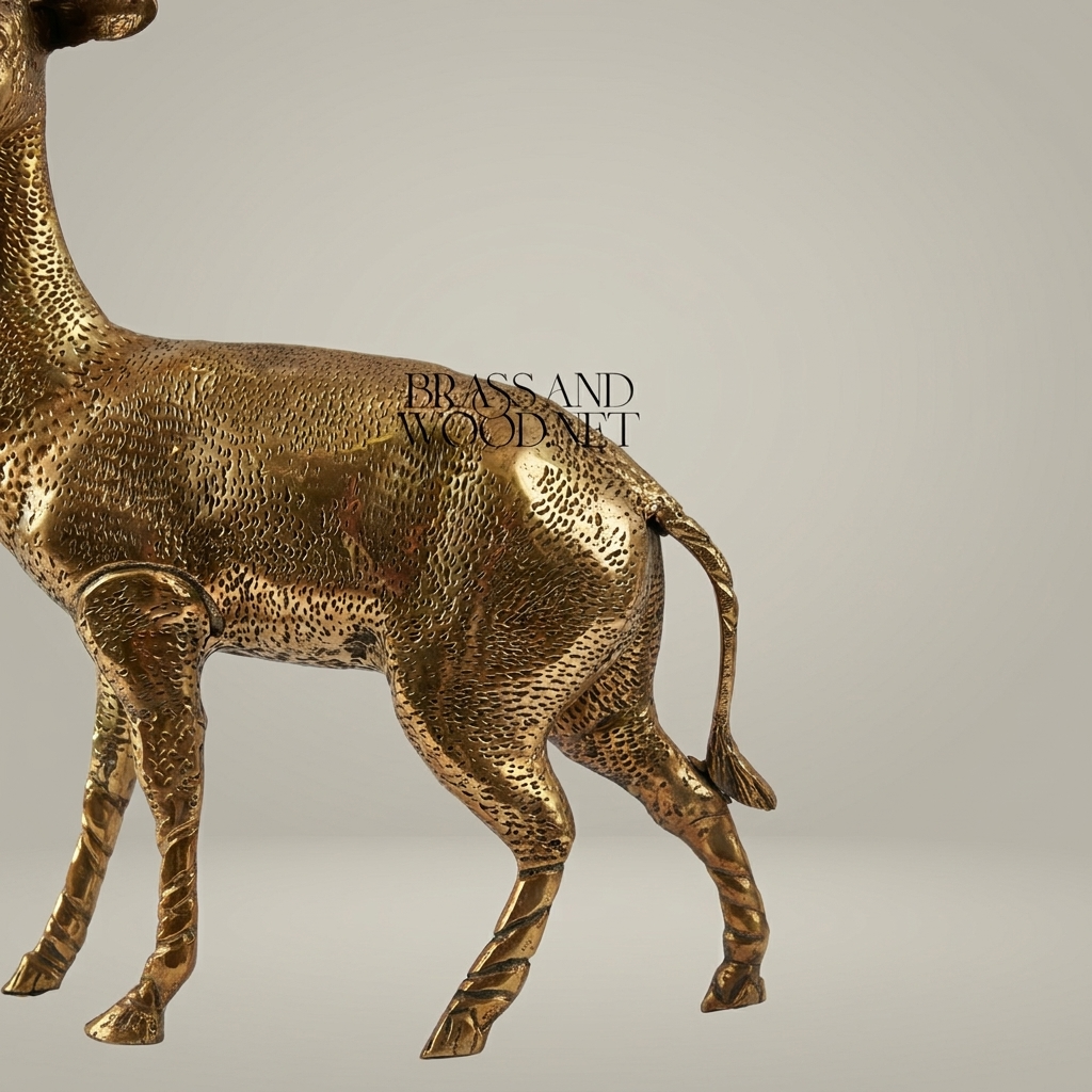 Handcrafted Brass Standing Stag Sculpture - Hammered Texture Full-Body Figurine