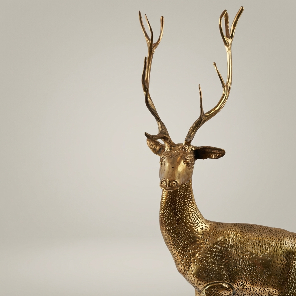 Handcrafted Brass Standing Stag Sculpture - Hammered Texture Full-Body Figurine
