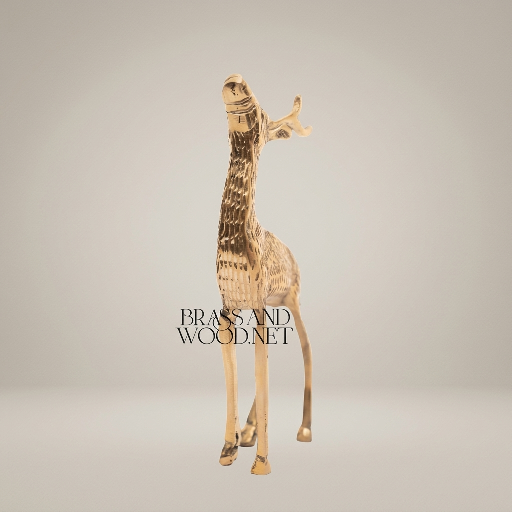 Handcrafted Brass Wildlife Sculpture Set - Deer & Giraffe Figurines — Gold
