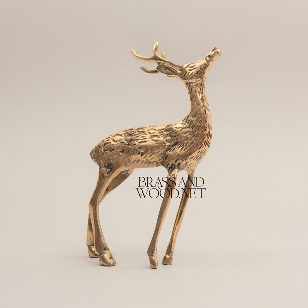 Handcrafted Brass Wildlife Sculpture Set - Deer & Giraffe Figurines — Gold
