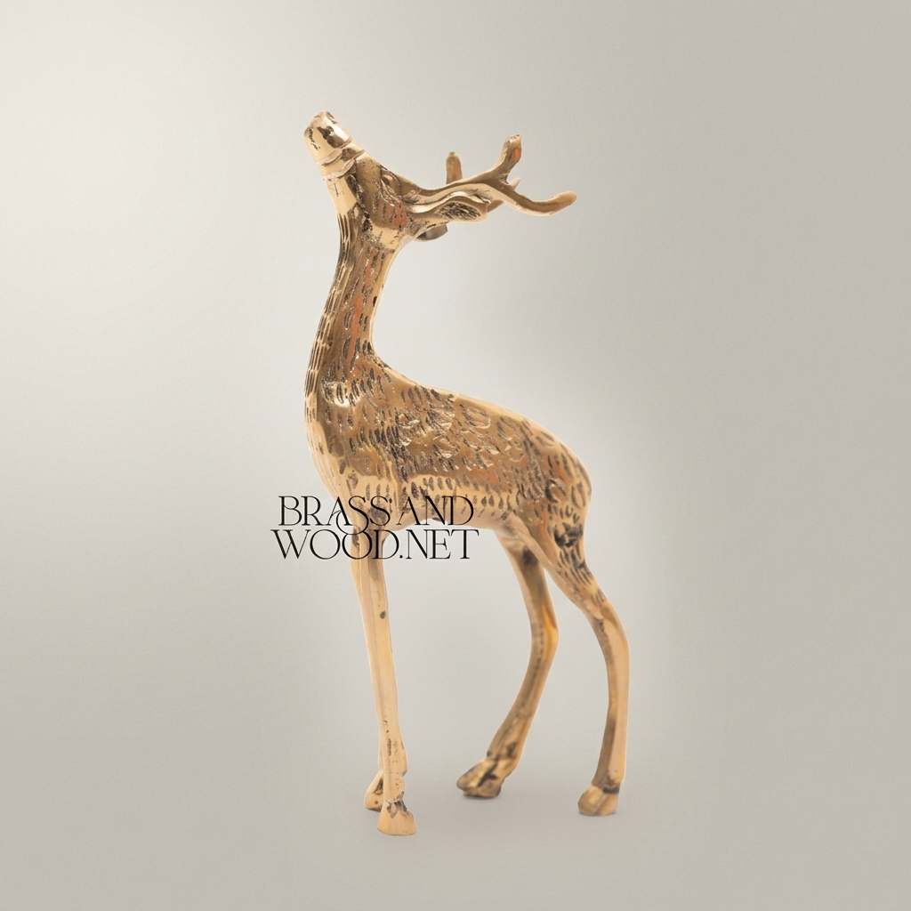 Handcrafted Brass Wildlife Sculpture Set - Deer & Giraffe Figurines — Gold