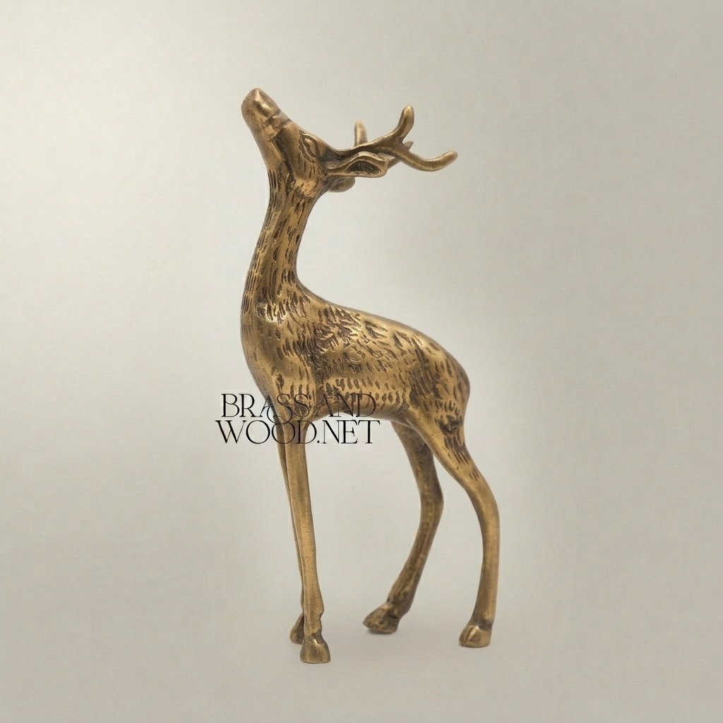 Handcrafted Brass Wildlife Sculpture Set - Deer & Giraffe Figurines — Antique Gold
