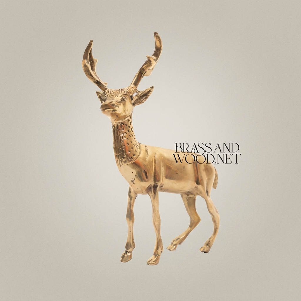 Handcrafted Brass Wildlife Sculpture Set - Deer & Giraffe Figurines — Gold