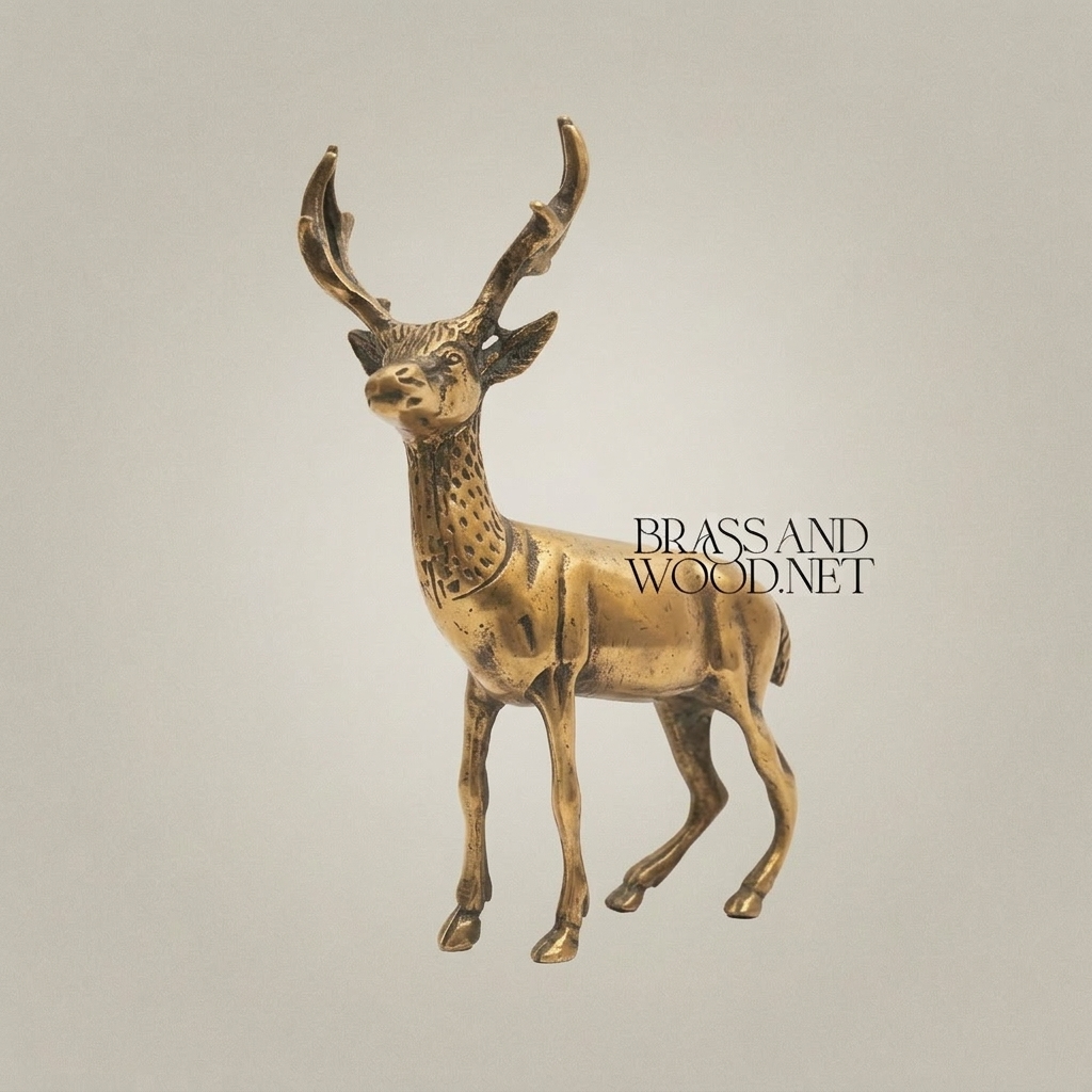 Handcrafted Brass Wildlife Sculpture Set - Deer & Giraffe Figurines — Antique Gold