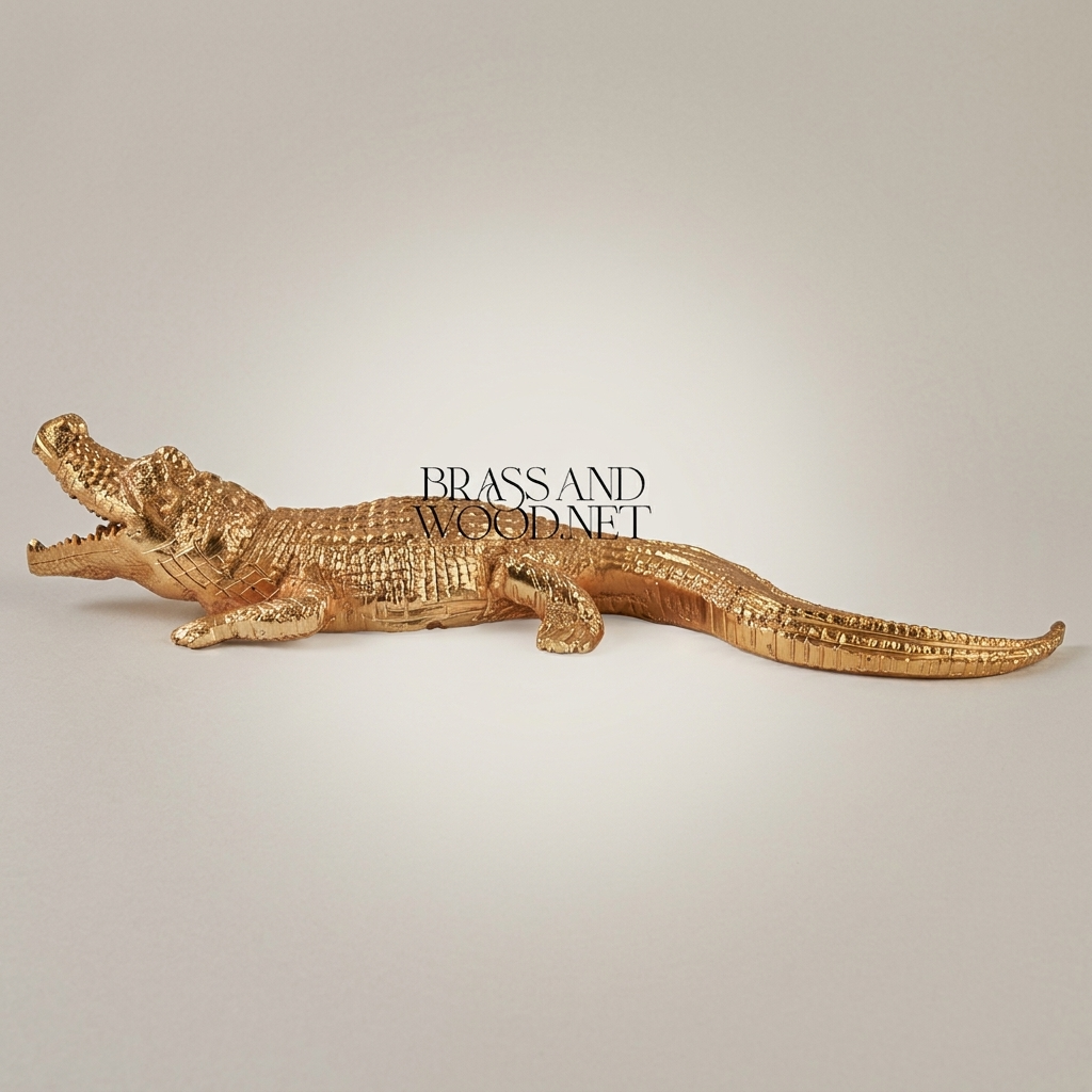 Handcrafted Crocodile Sculpture Decorative Figurine - Full-Body Prowling Pose