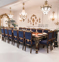Empire Gilt Dining Suite with Marquetry Buffet & Damask Chairs