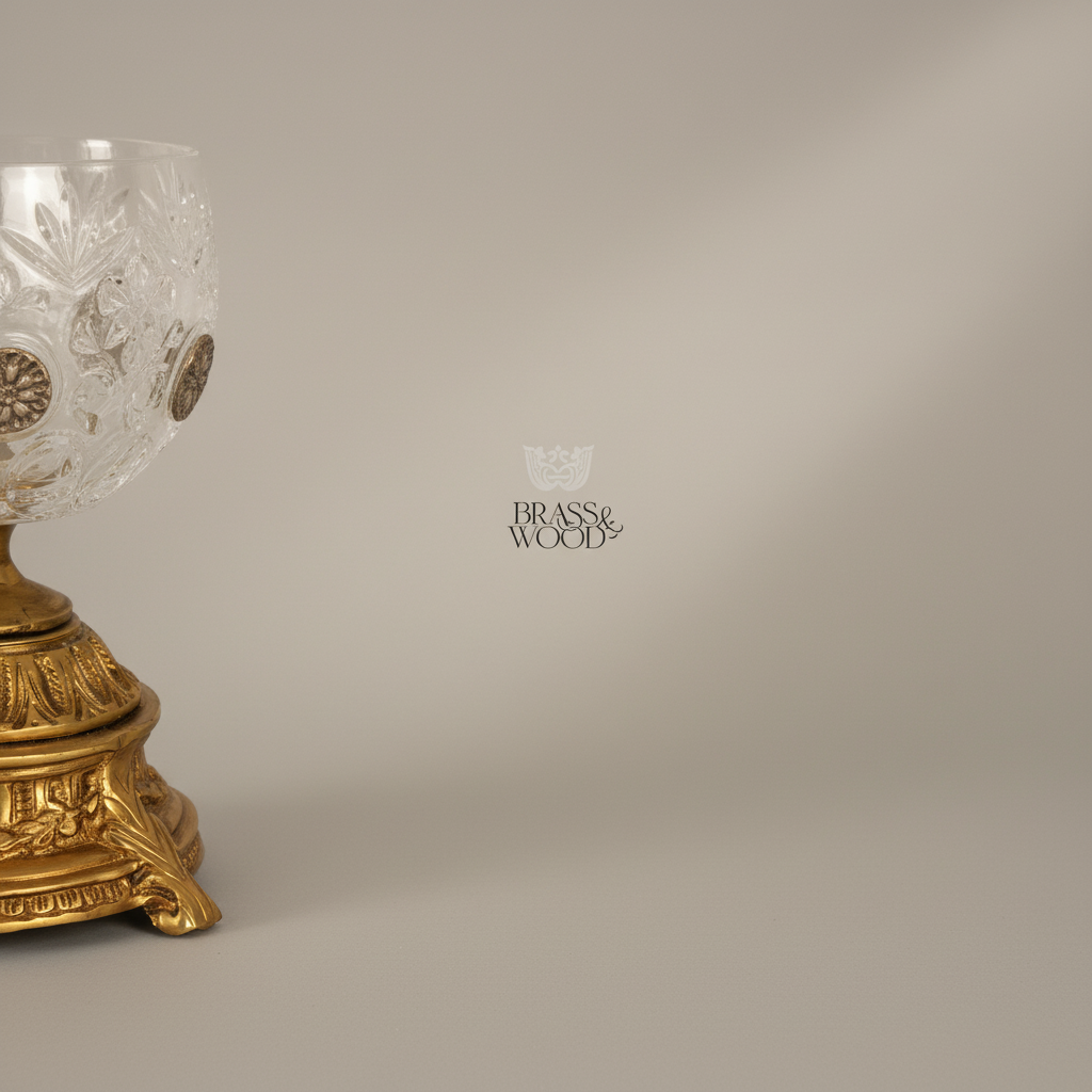 Imperial Egg Crystal & Brass Bonbonniere - Pinecone Finial with Floral Medallions