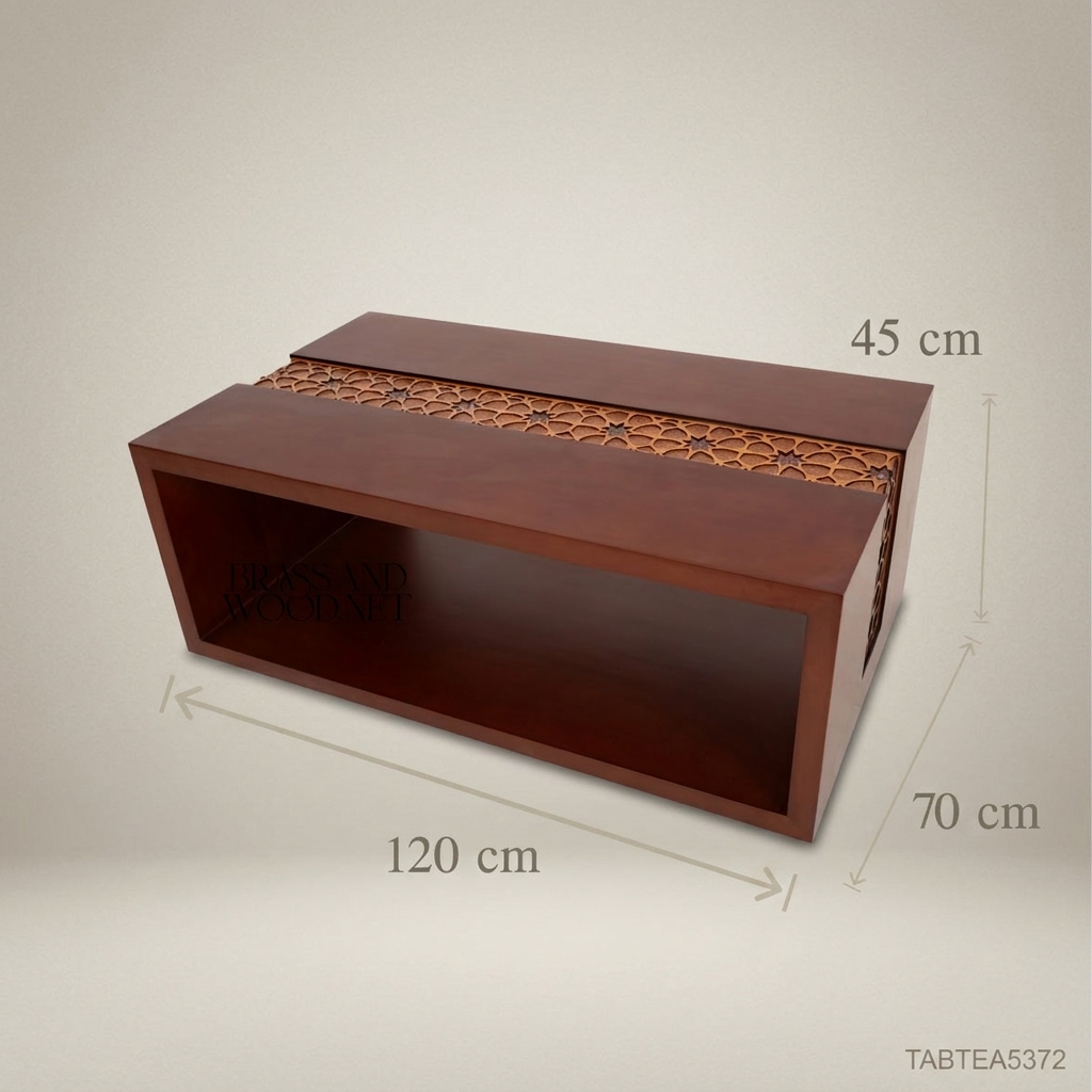Islamic Arabesque Coffee Table | Solid Wood with Carved Mashrabiya Inlay