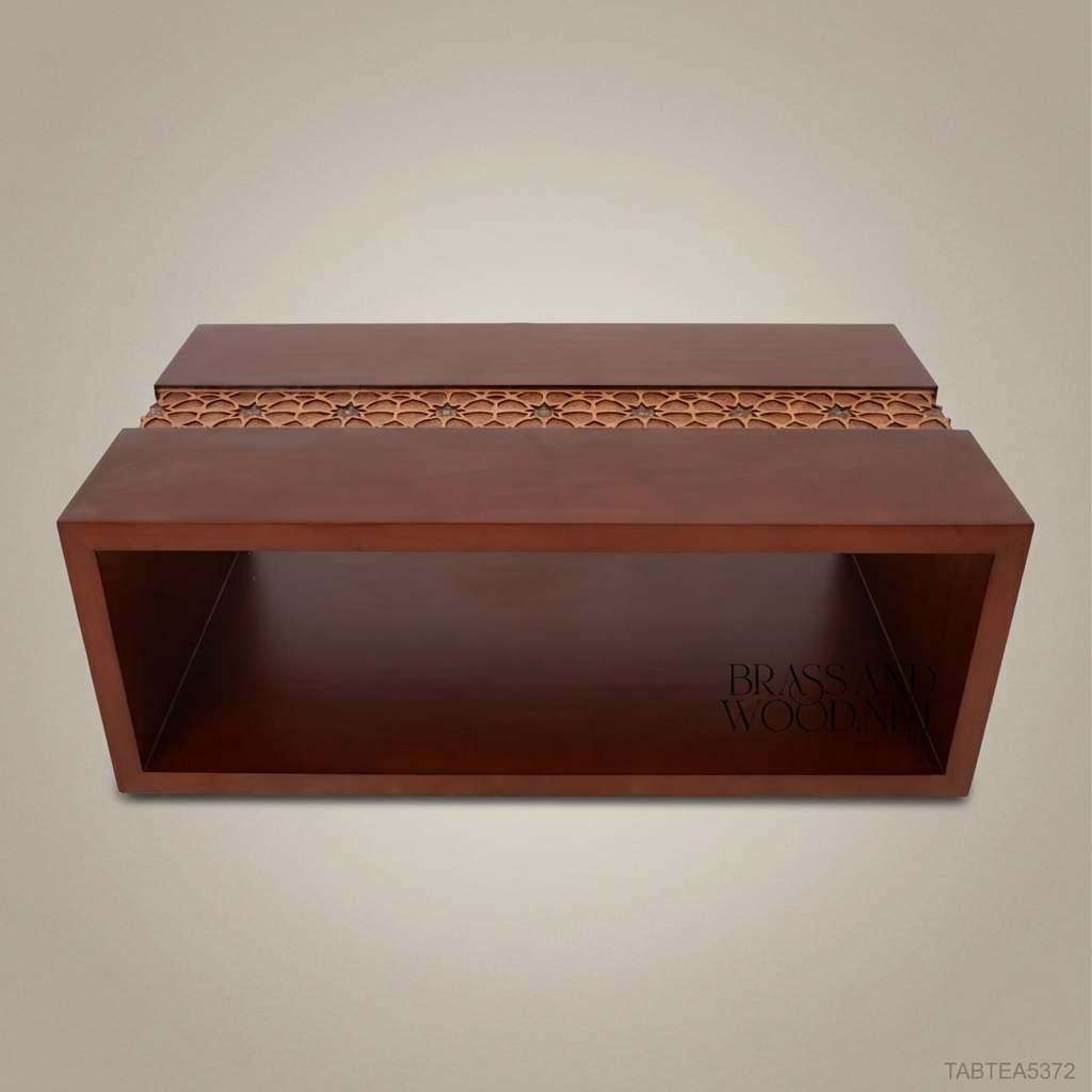 Islamic Arabesque Coffee Table | Solid Wood with Carved Mashrabiya Inlay