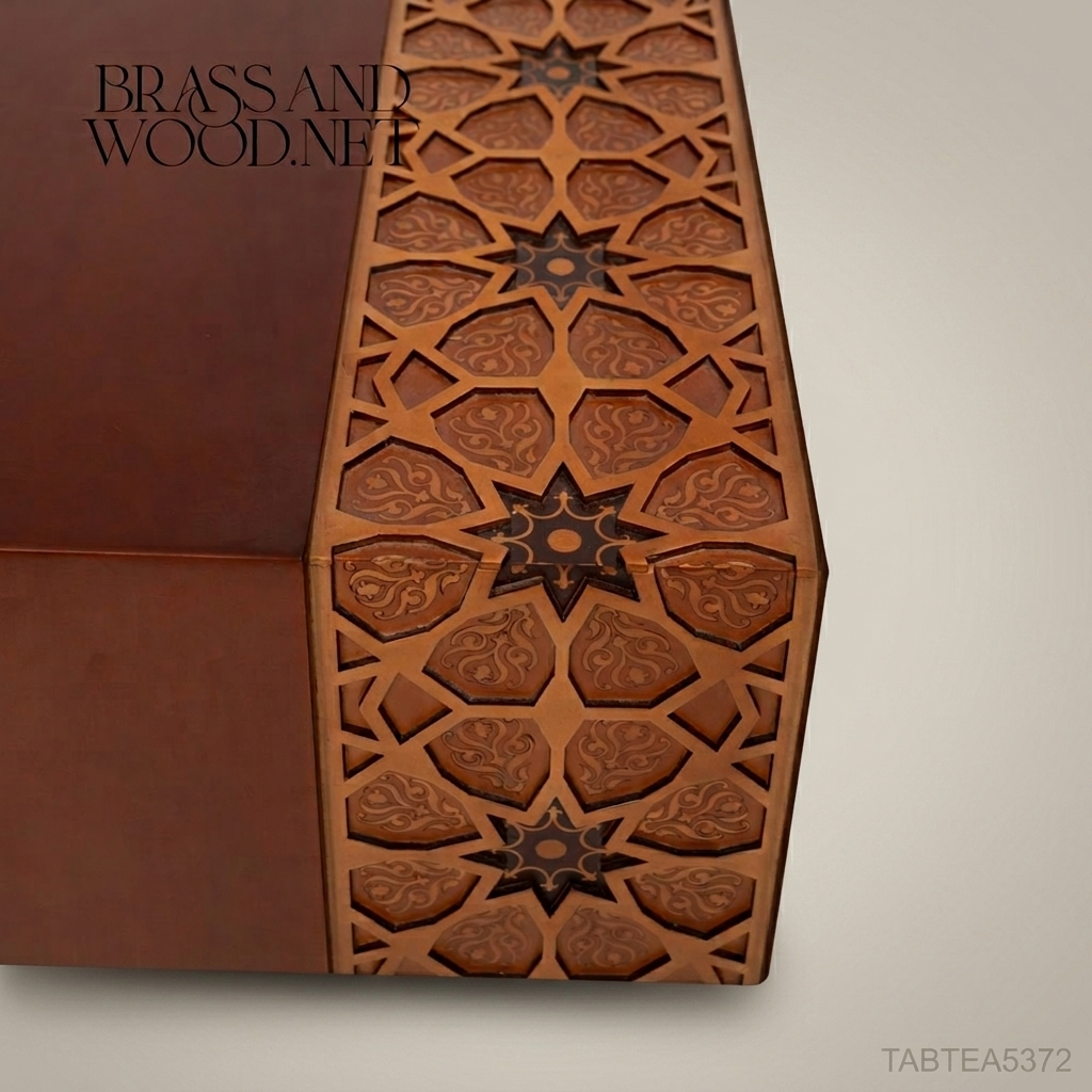 Islamic Arabesque Coffee Table | Solid Wood with Carved Mashrabiya Inlay