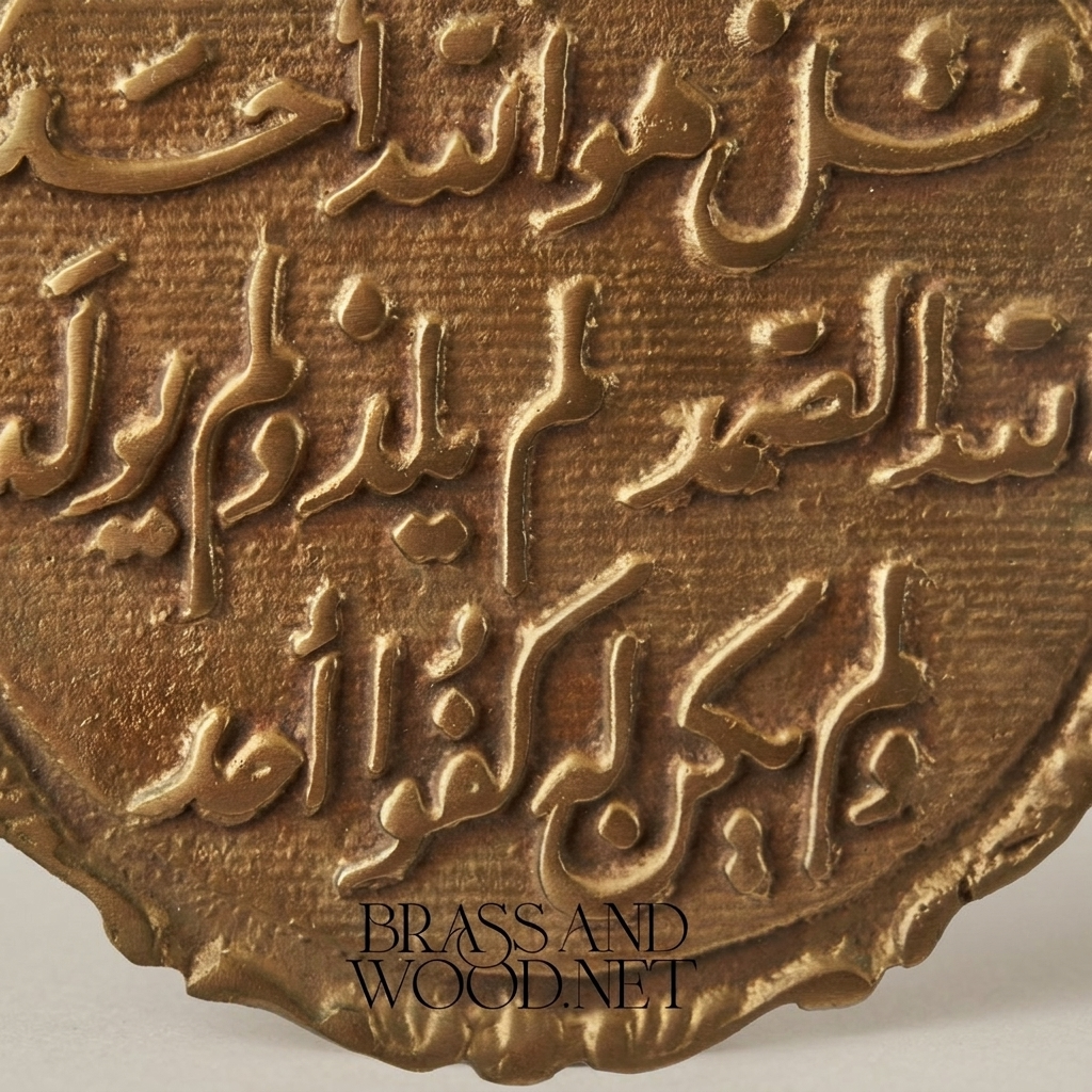 Islamic Calligraphy Brass Medallion Wall Plate - Surah Al-Ikhlas Relief — Antique Gold