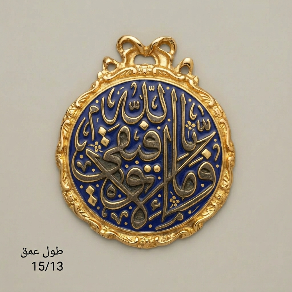 Islamic Calligraphy Medallion Wall Plate - Blue Enamel & Gilt Frame with Bow Crest — Gold
