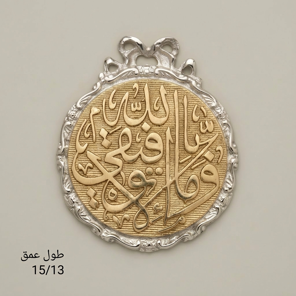 Islamic Calligraphy Medallion Wall Plate - Blue Enamel & Gilt Frame with Bow Crest — Silver