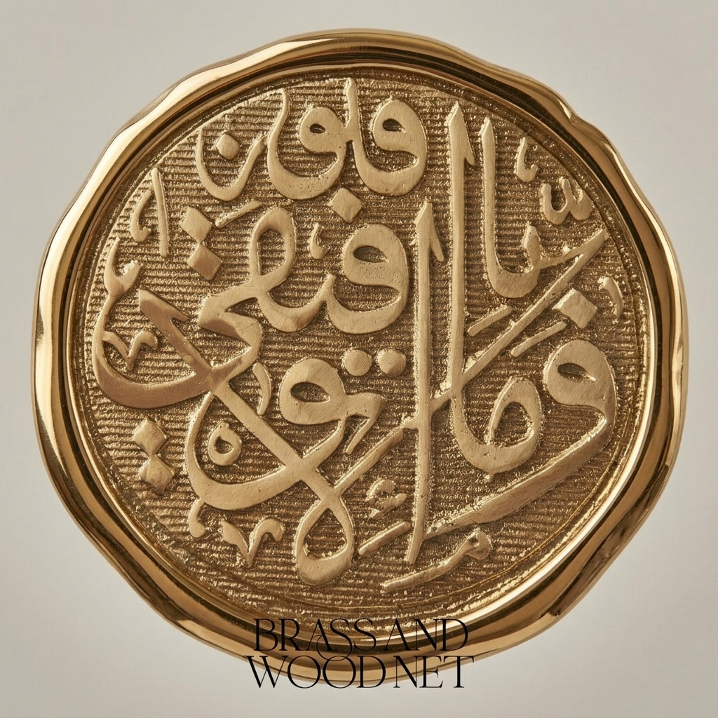 Islamic Calligraphy Medallion Wall Plate - Blue Enamel & Gilt Frame with Bow Crest — Gold