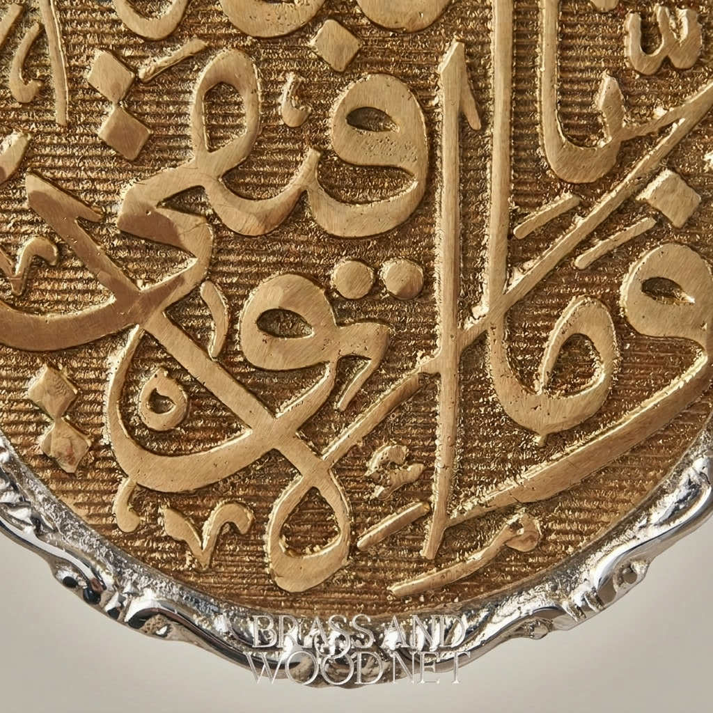 Islamic Calligraphy Medallion Wall Plate - Blue Enamel & Gilt Frame with Bow Crest — Silver
