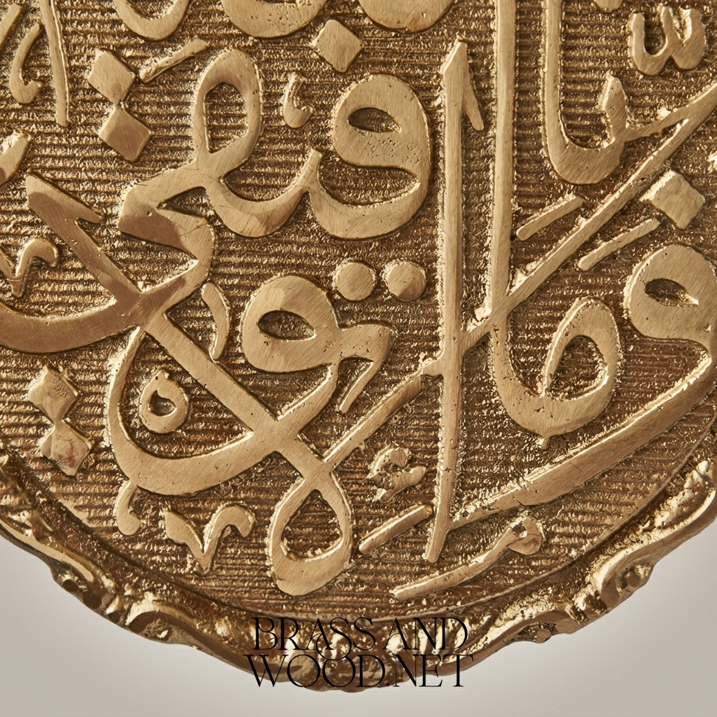 Islamic Calligraphy Medallion Wall Plate - Blue Enamel & Gilt Frame with Bow Crest — Antique Gold