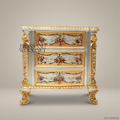 Italian Baroque Painted Gilt Nightstand - Hand-Painted Floral Cartouche with Acanthus Carvings