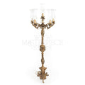 Baroque Five-Arm Brass Candelabra Floor Lamp with Fluted Column & Blown Glass Shades - Antique
